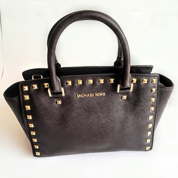 SOLD!!!Michael Kors Selma Studded Dark Brown Handbag - Picture 2 of 14
